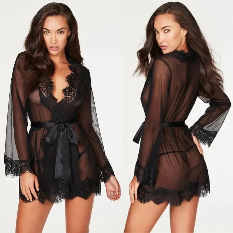 Lencería Sexy Babydoll para Mujer, Vestido de Encaje Transparente