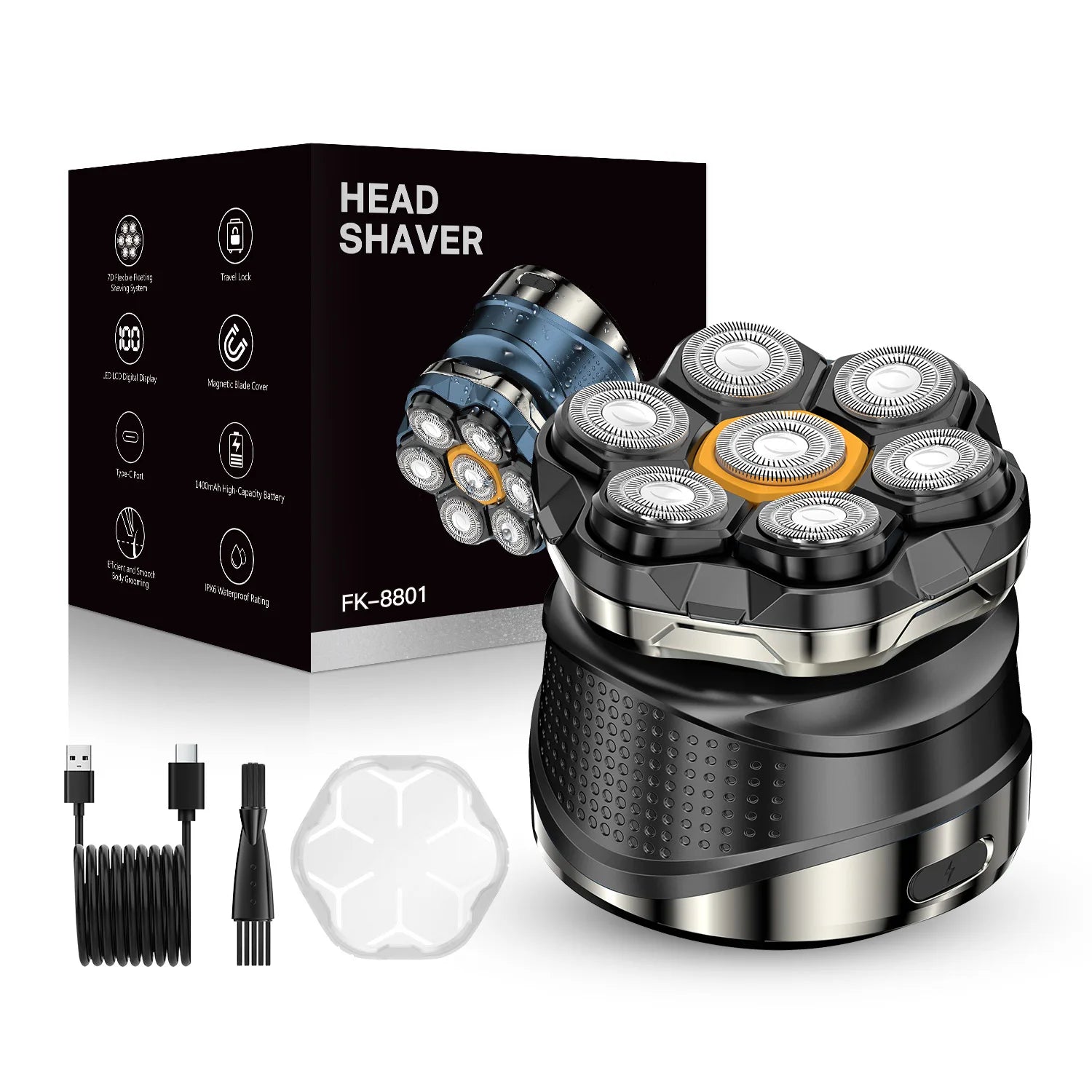 Afeitadora de cabeza eléctrica para hombres calvos, maquinilla de afeitar magnética 7D, afeitadoras recargables para cuero cabelludo, cara, barba, cuerpo, uso en seco y húmedo