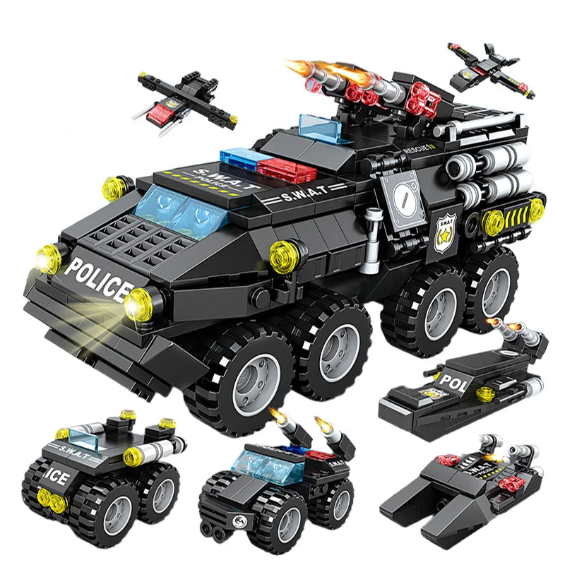 Set de bloques de construcción militares 6 en 1 para niños, DIY