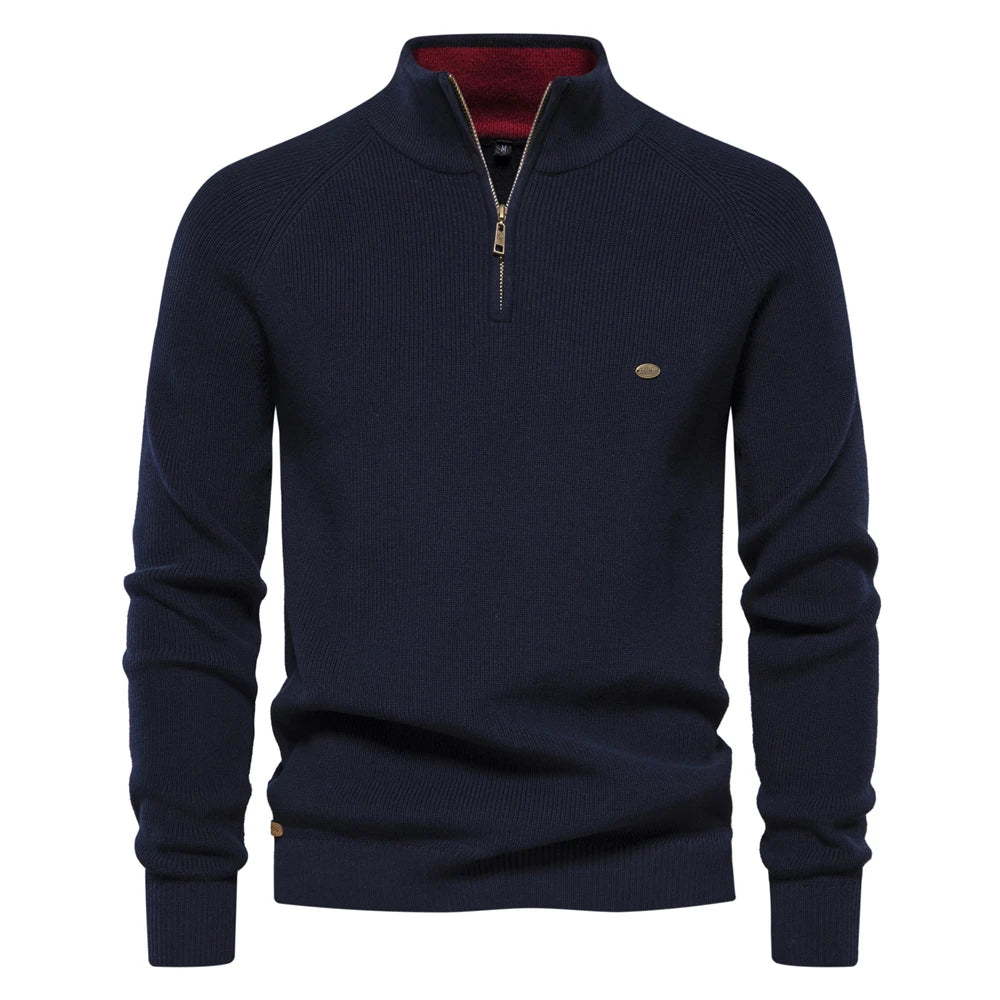 Cárdigans de algodón con cremallera para hombre, suéteres sociales informales a la moda, suéter de punto cálido de cuello alto para invierno, novedad de 2023