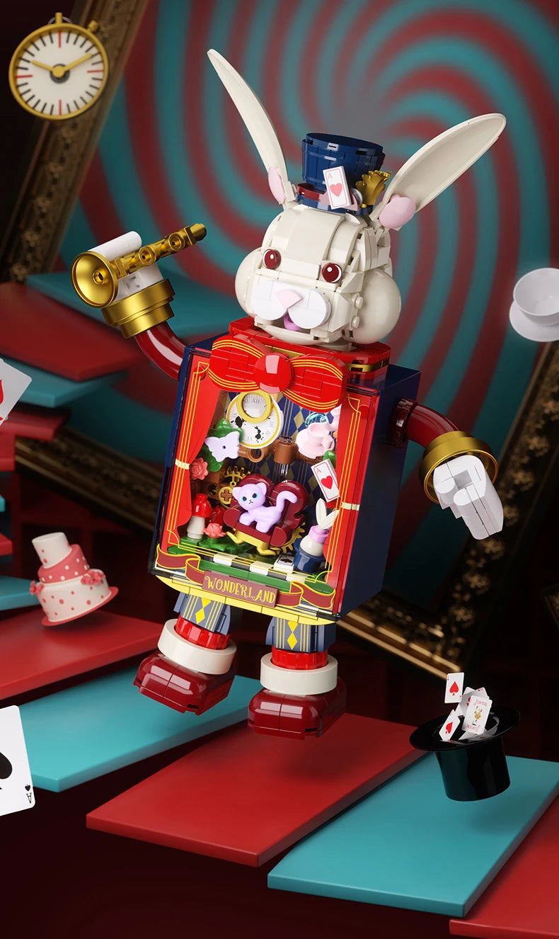 JAKI Mr. Rabbit - Caja de Música de Bloques de Construcción, Modelo Mecánico DIY STEM MOC, Decoración para el Hogar, Regalo de Halloween y Navidad para Niños, Niñas y Adultos