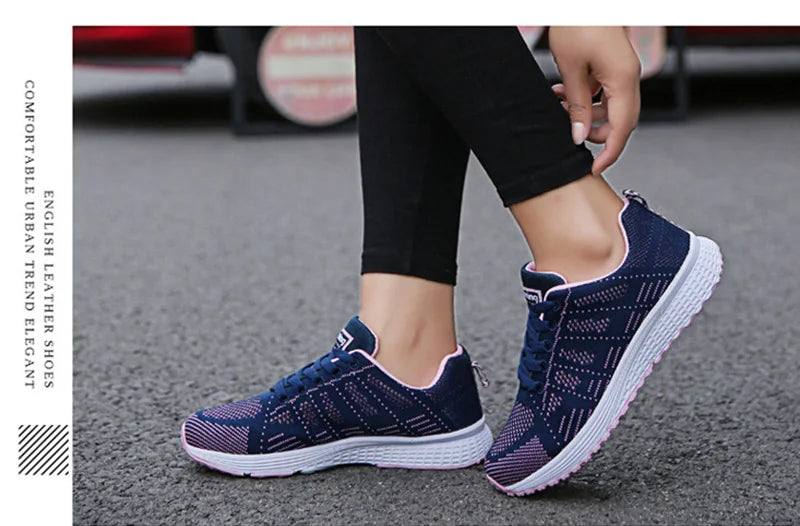 Zapatos informales para mujer, zapatillas planas de malla transpirables a la moda, zapatillas de deporte para mujer 2021, zapatos vulcanizados para gimnasio, calzado blanco para mujer