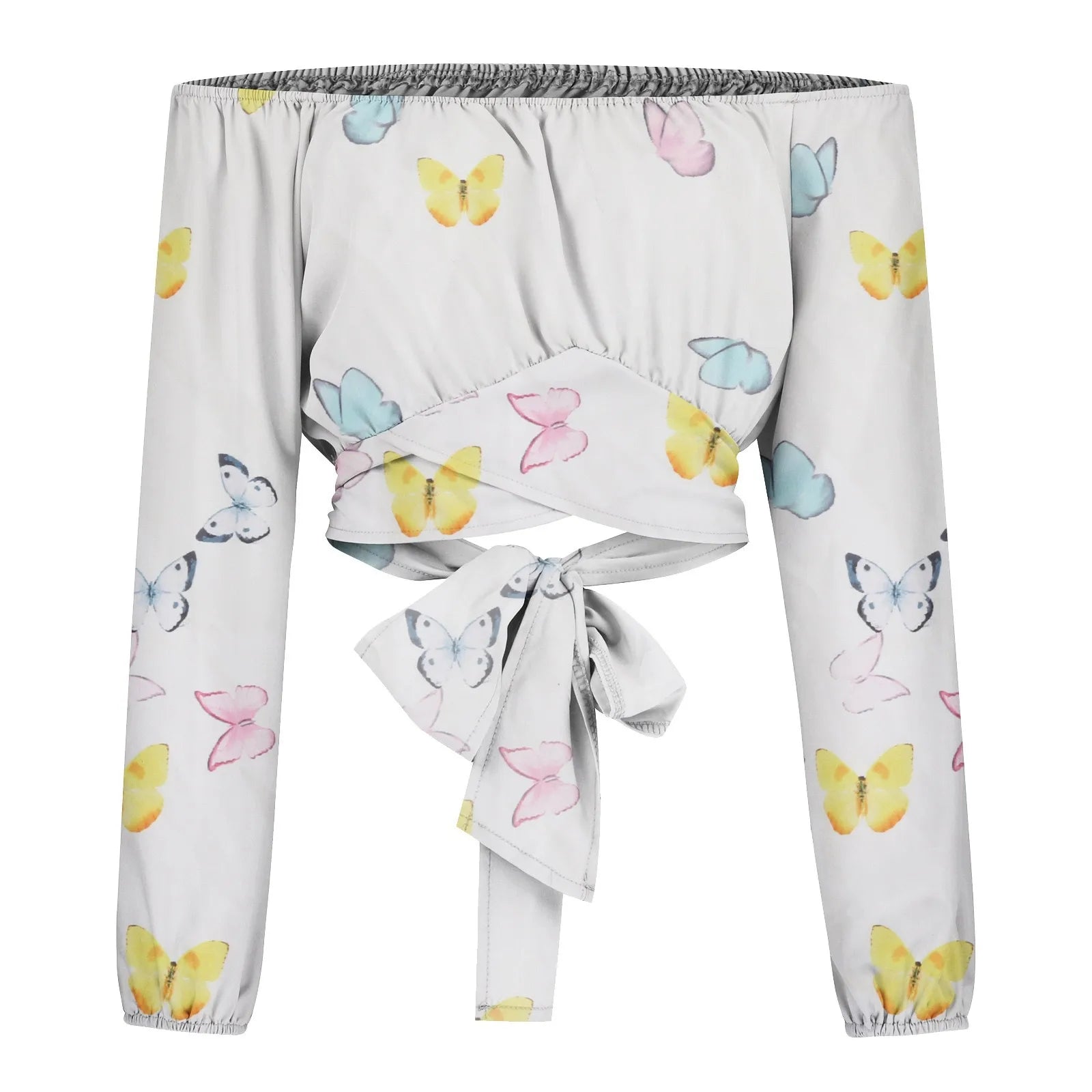 Blusa con Hombros Descubiertos y Lazo de Manga Larga