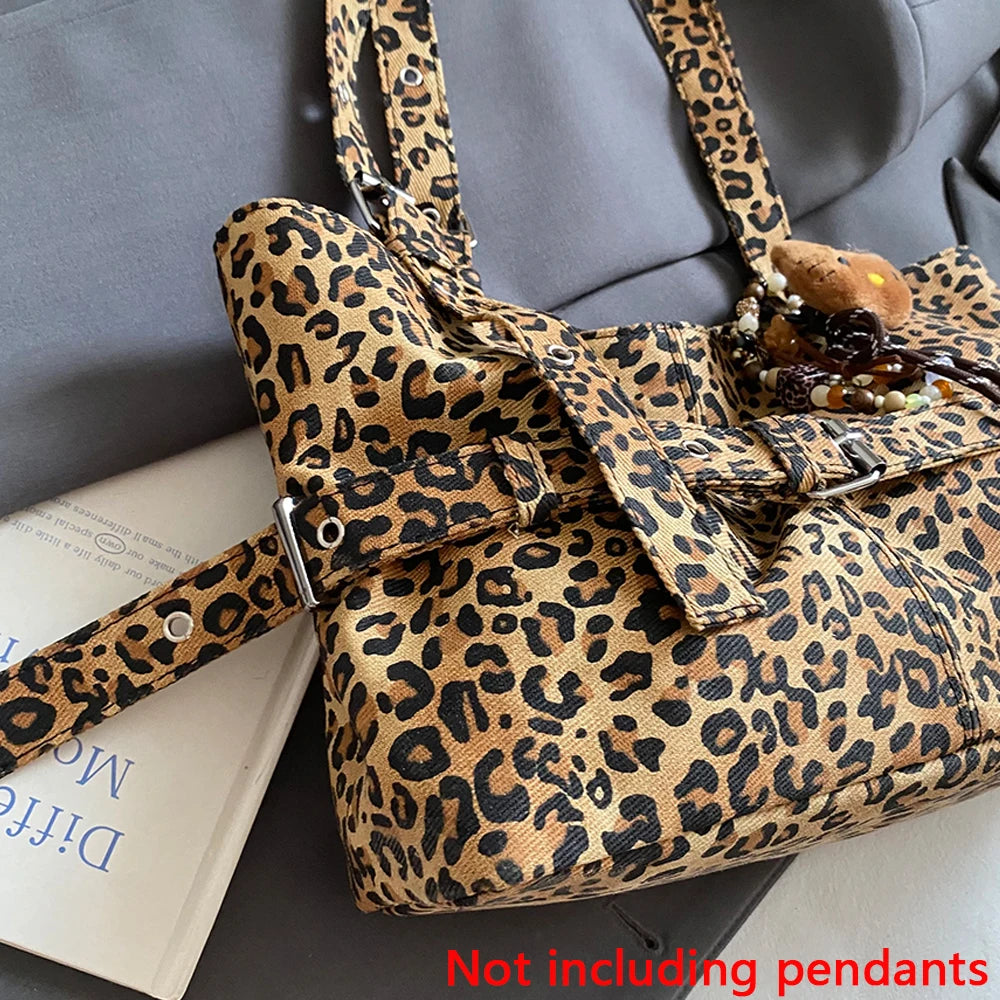 Bolso informal de gran capacidad con estampado de leopardo para mujer, nuevo bolso de hombro ligero y versátil, bolso de mano relajado para ir al trabajo