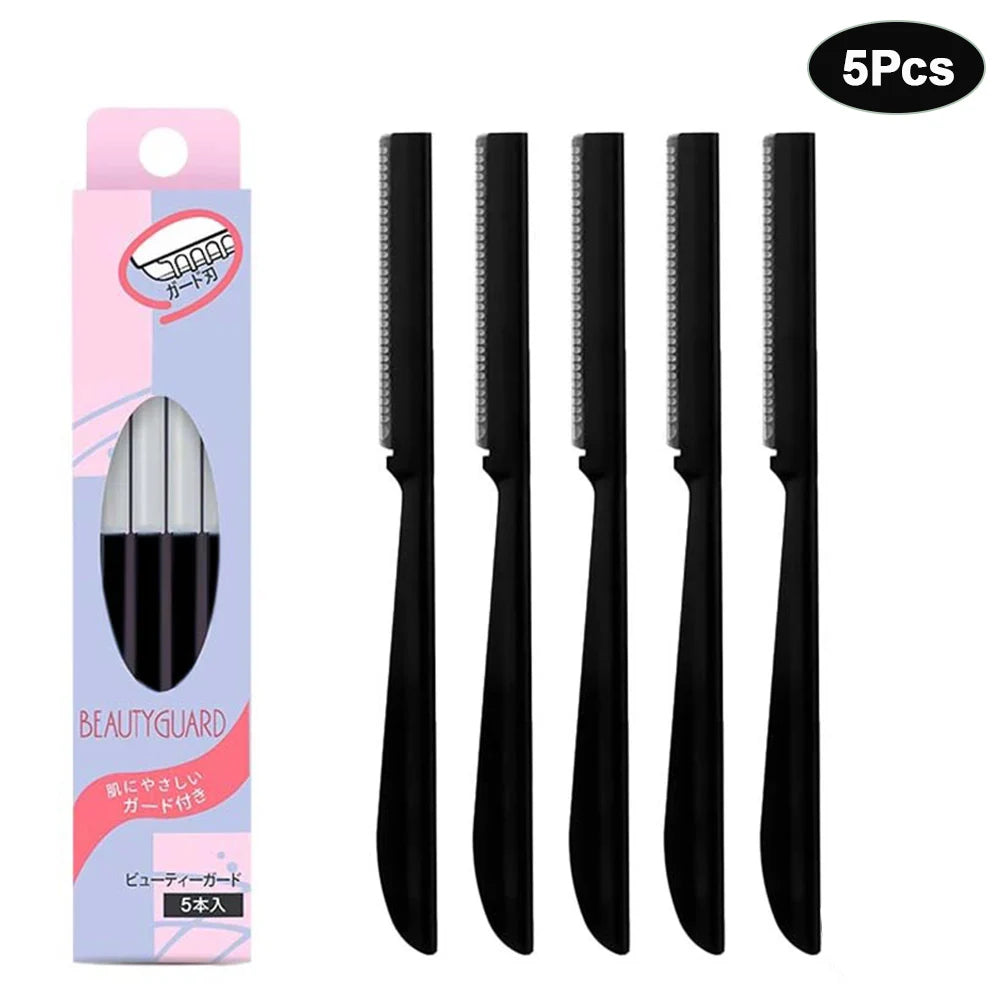 Juego de maquinillas de afeitar para cejas para mujer, utensilio para eliminar el vello Facial con cubierta, maquillaje, belleza, cuchillas seguras, herramientas de recorte, 5 uds.