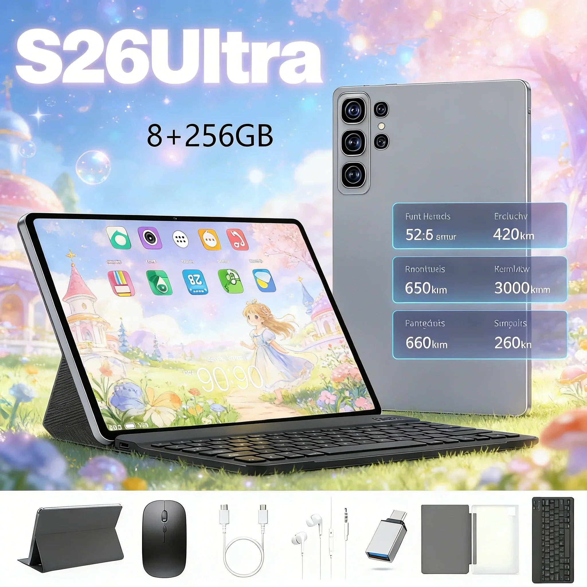 Tablet S26 Ultra 8+256GB Android 15 con GPS, WiFi, Doble SIM, Desbloqueada, Tablet Inteligente