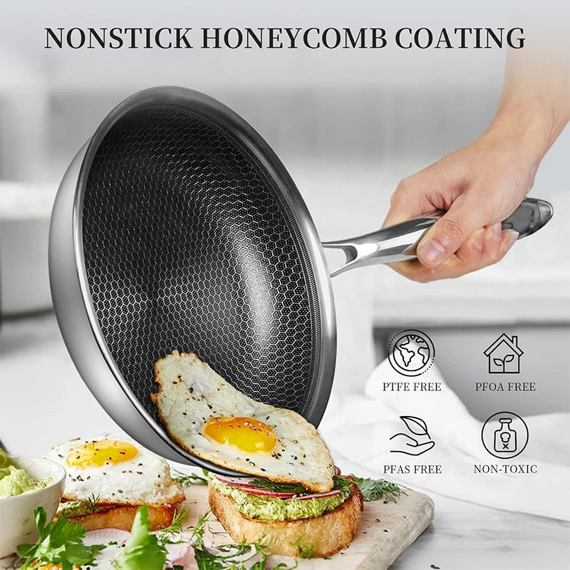 Sartén antiadherente de 20 24 y 28cm, sartén de cocina de acero inoxidable, sartén híbrida sin PFOA, sartén de cocina apta para lavavajillas JT562