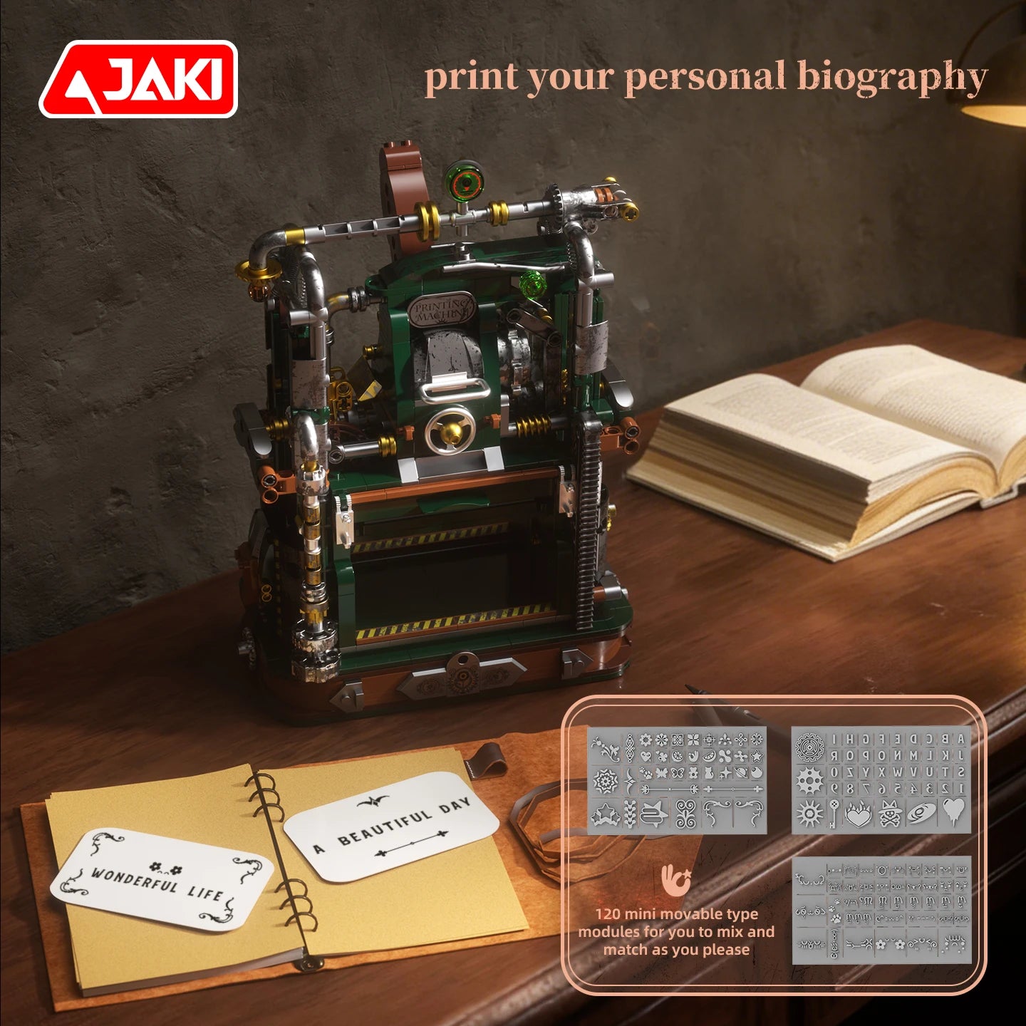 Juego de Bloques de Construcción JAKI Retro con Diseño de Prensa de Impresión, Simulación de Prensa de Impresión, Decoración para el Hogar, Juguete de Ensamblaje DIY, Regalo de Cumpleaños