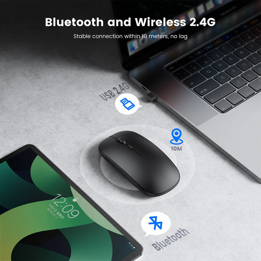 Ratón inalámbrico recargable, Bluetooth, ergonómico, Mini Usb, 2,4 Ghz, silencioso, Macbook, óptico, para ordenador portátil y Pc