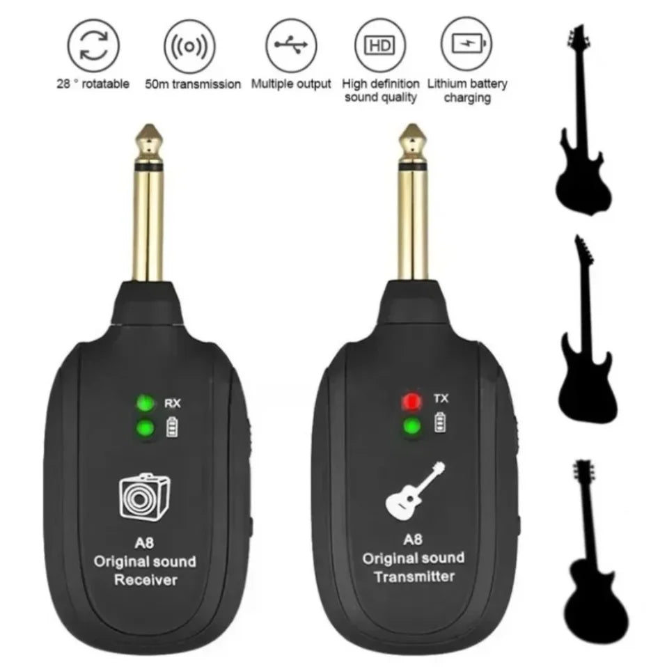Transmisor y receptor inalámbrico para guitarra de 50M, sonido original sin demora, recargable, para guitarra eléctrica, bajo, ukelele, uso en escenario y estudio.