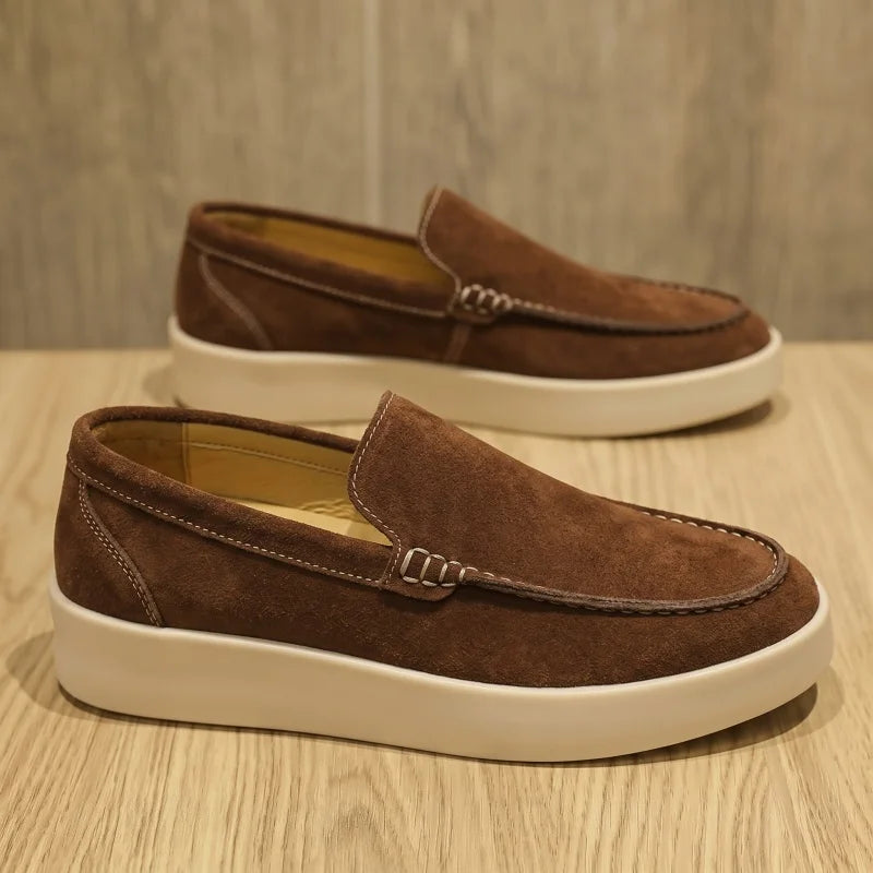 Mocasines de cuero suave para hombre sin cordones y suela gruesa
