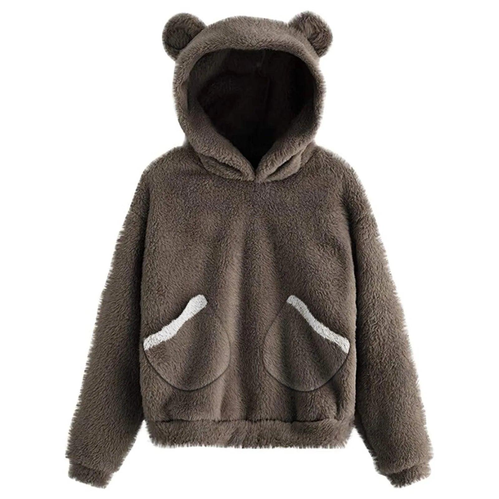 Otoño Invierno mujer manga larga suéter sudaderas con capucha Casual cómodo Color sólido pequeño oso sombrero abrigo prendas de vestir femeninas sueltas
