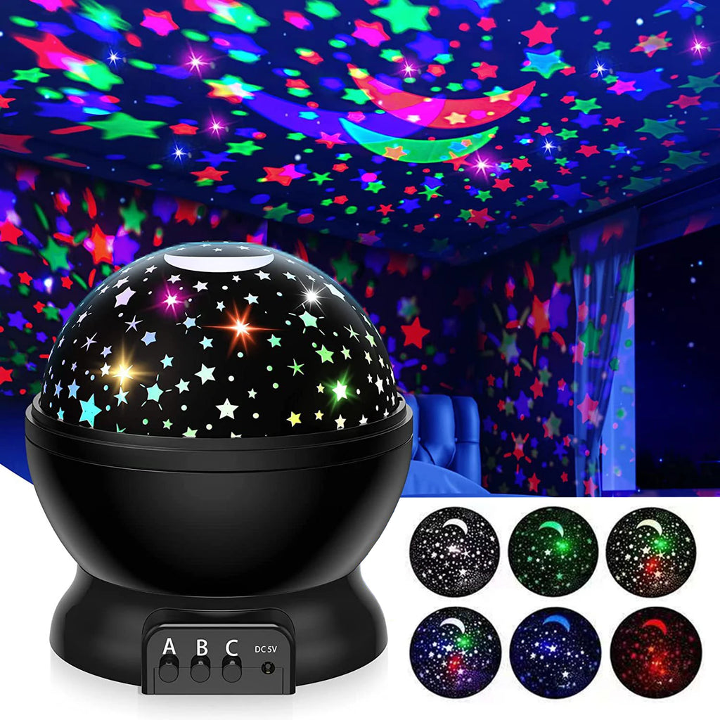 Proyector de lámpara de noche, proyector de luz nocturna de cielo estrellado, decoración de lámpara de bebé, proyector giratorio de Luna y galaxia para guardería, luz de mesa