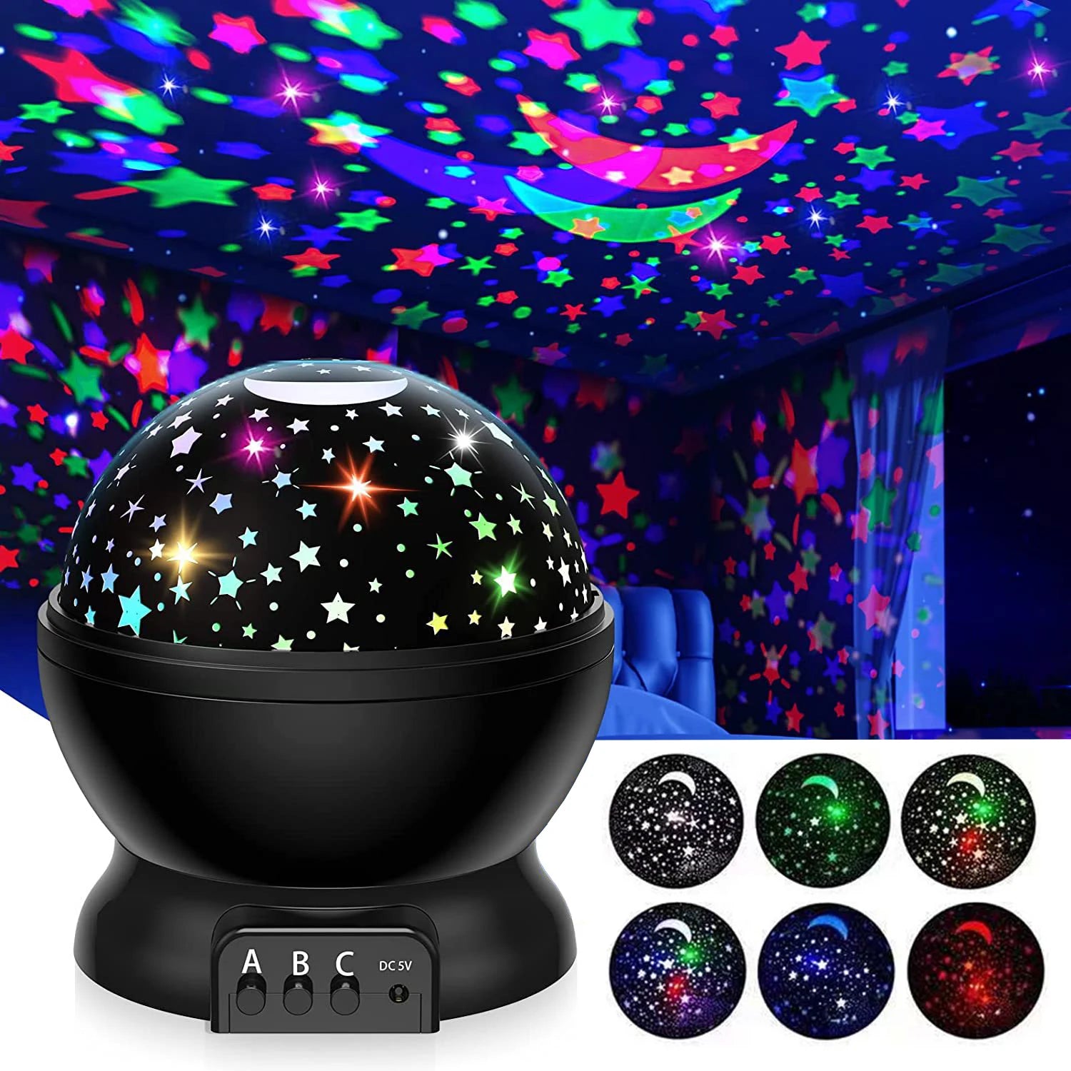 Proyector de lámpara de noche, proyector de luz nocturna de cielo estrellado, decoración de lámpara de bebé, proyector giratorio de Luna y galaxia para guardería, luz de mesa