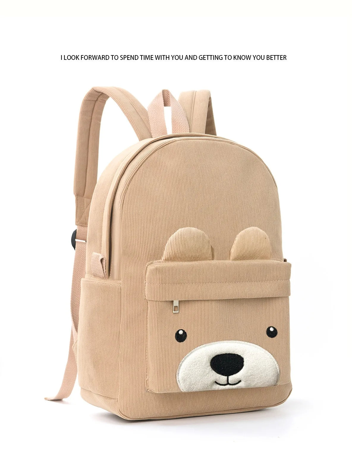Mochila Infantil de Pana con Diseño de Oso de Gran Capacidad