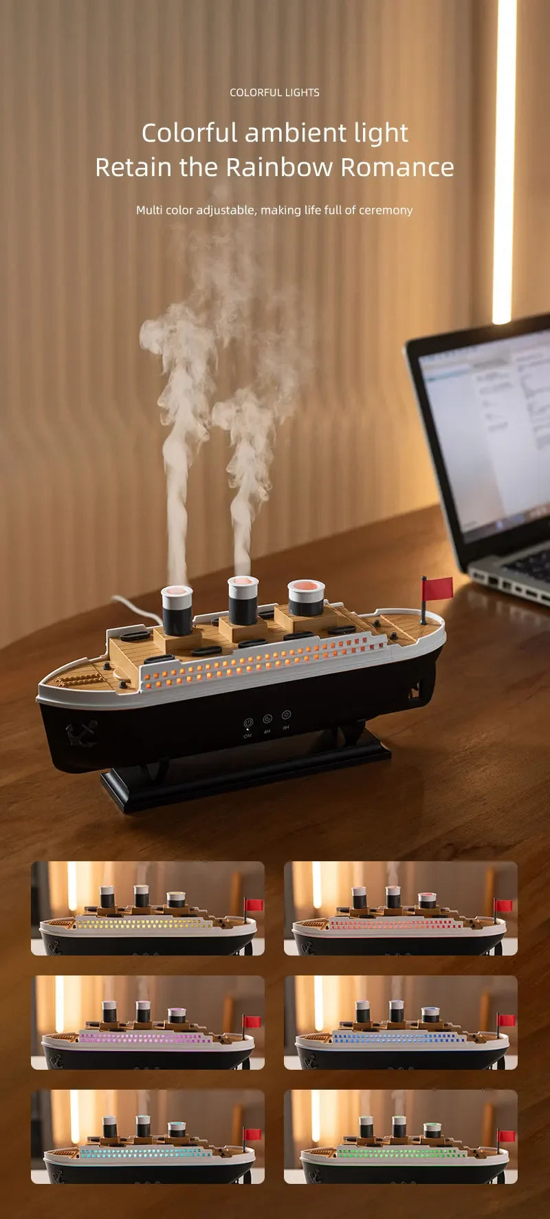 Humidificador Barco Titanic 250ml Control Remoto