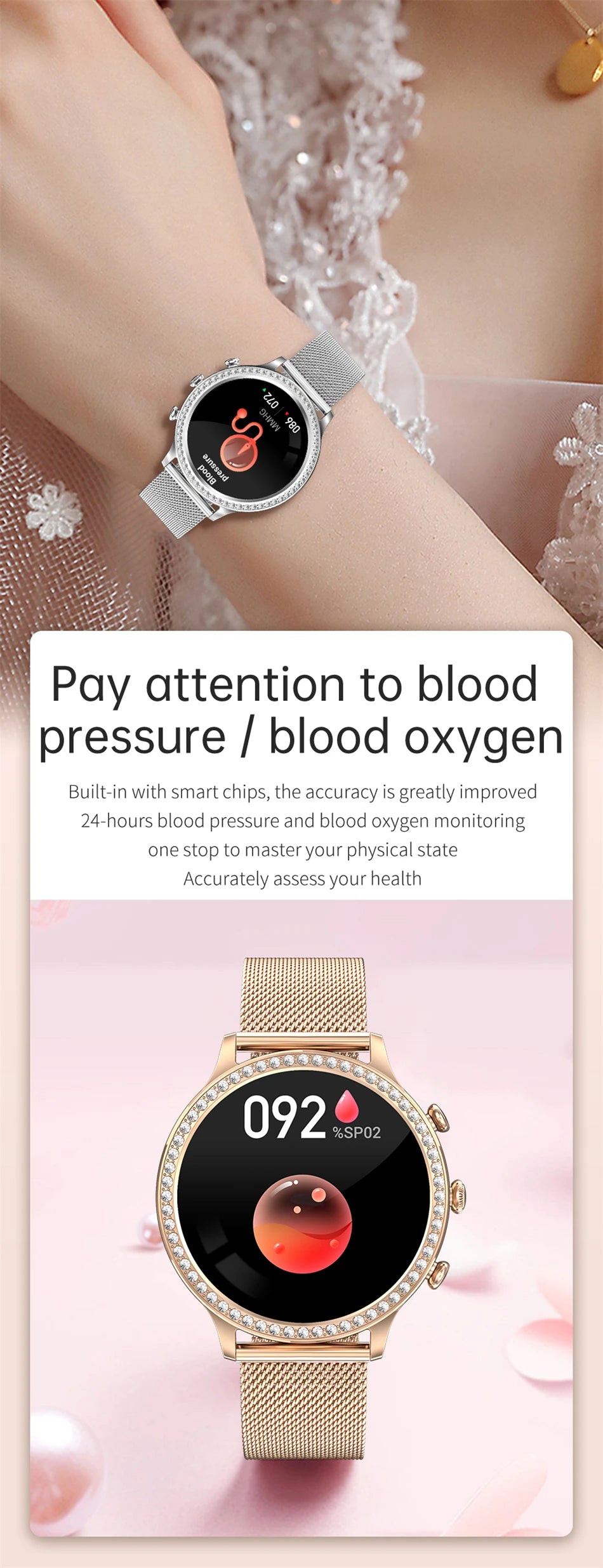 Reloj Inteligente para Mujer con Monitor Cardíaco Bluetooth