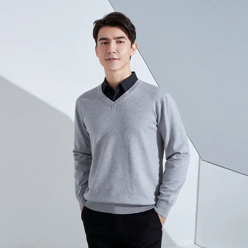 Buzo de punto con cuello en V para hombre - Algodón y Cachemira