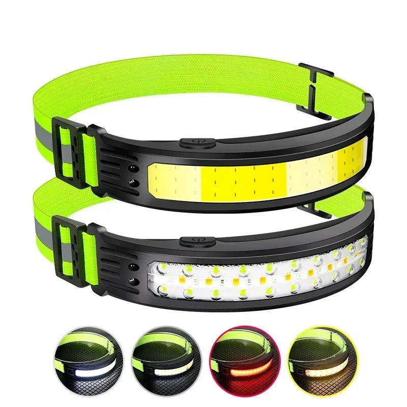 Linterna Frontal LED COB Recargable USB-C con Sensor, Impermeable