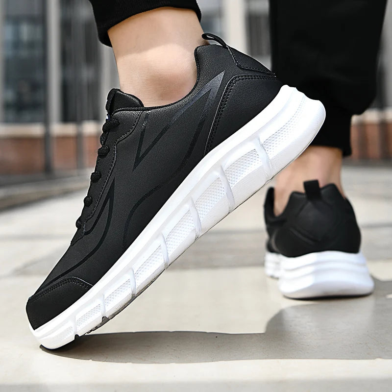 YRZL, zapatillas para correr negras, zapatillas deportivas impermeables de cuero, zapatillas deportivas resistentes al desgaste para hombres, zapatos deportivos para caminar, zapatos cómodos para hombres
