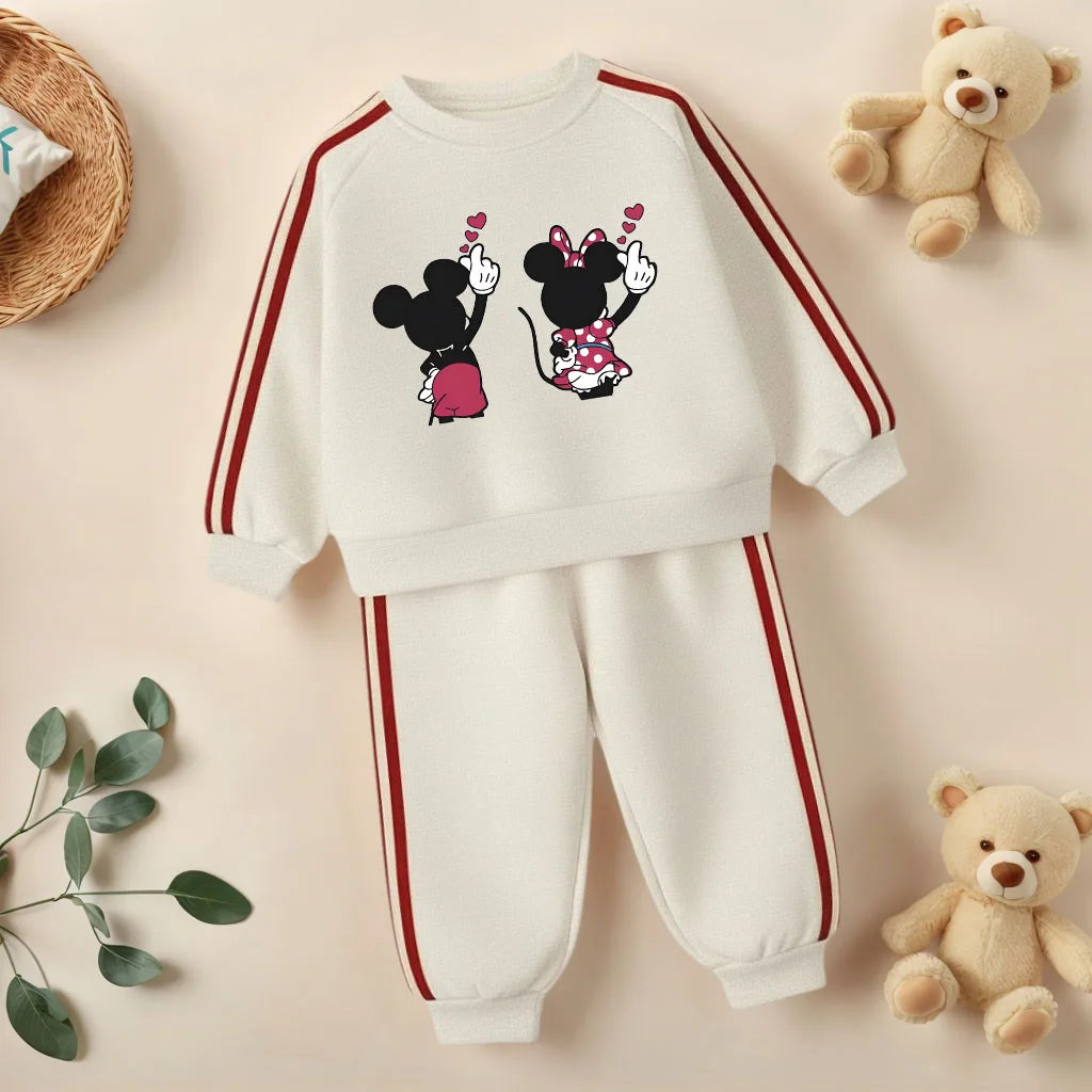 Conjuntos de sudaderas informales con estampado de dibujos animados para niños, sudaderas con capucha y cuello redondo, pantalón largo, traje de dos piezas, chándal para niñas, primavera 2026