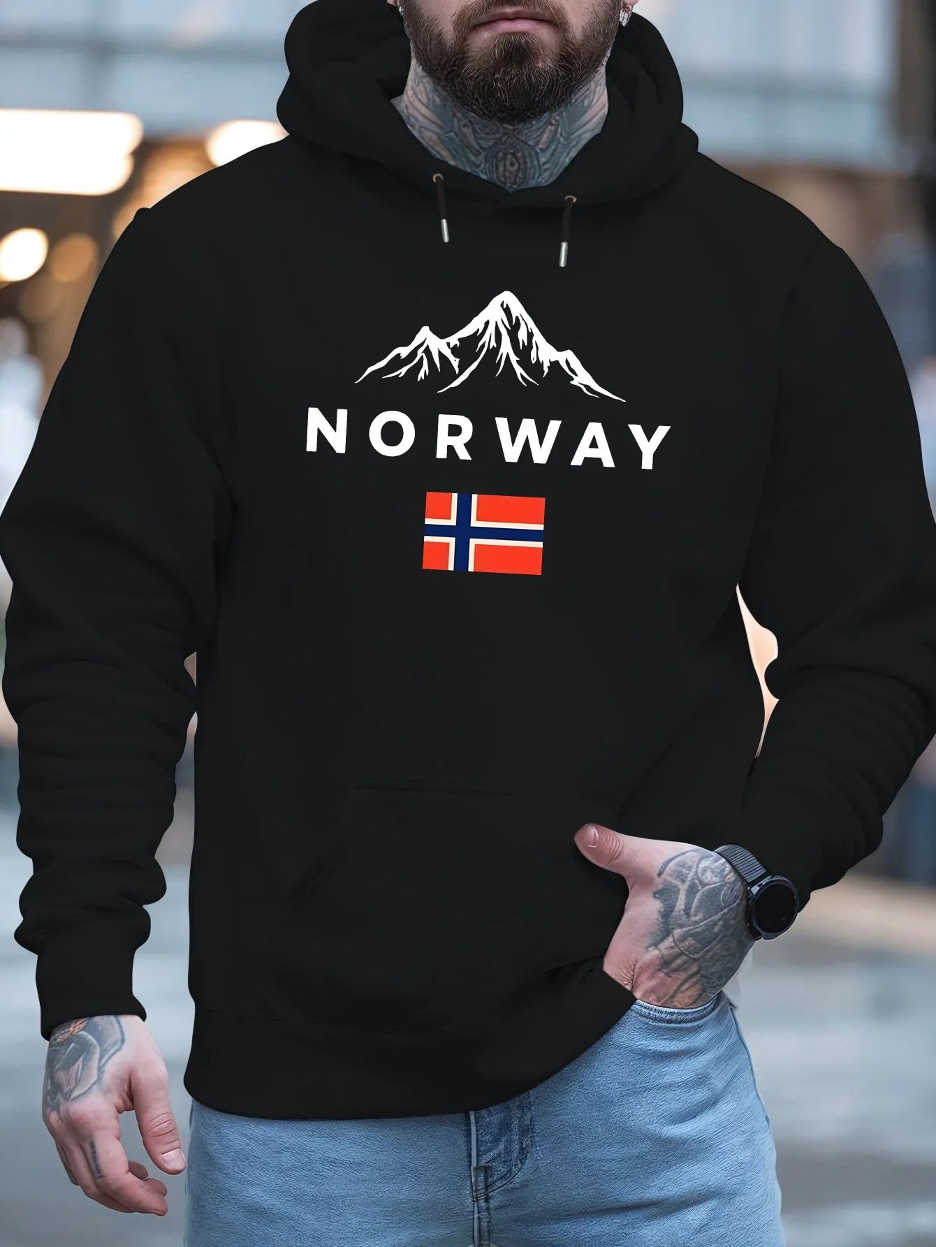 Hoodie Estampado Letras Noruegas | Hip-Hop y Outdoor Unisex
