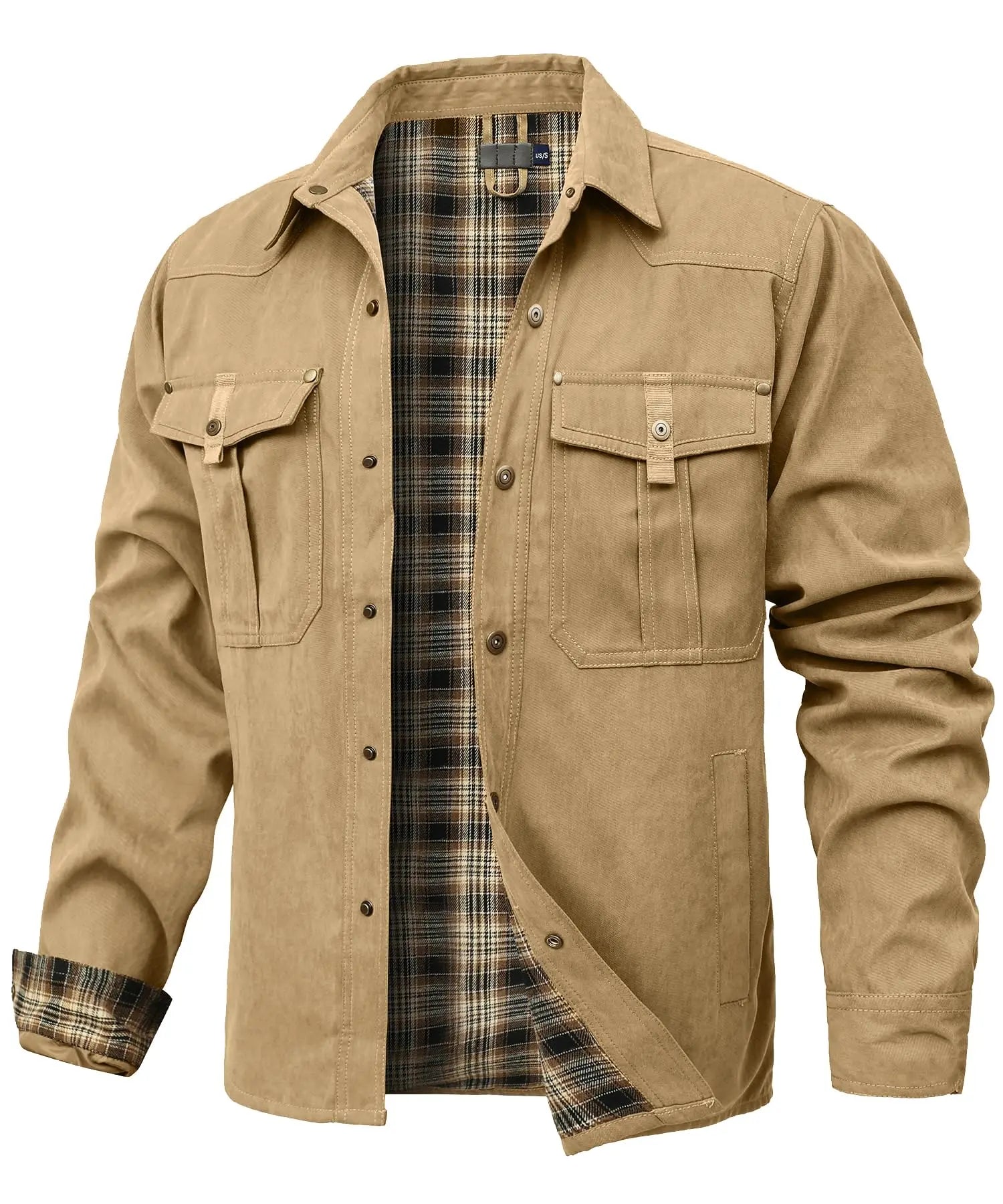 Chaquetas para hombre, camisa forrada de franela de primavera, abrigo, sudadera informal con botones a presión, estilo vaquero occidental, Top de alta calidad, talla estadounidense