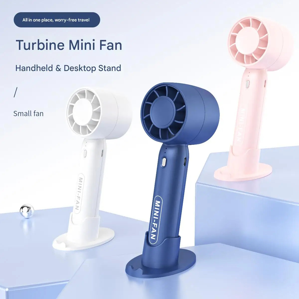 Turbo ventilador pequeño de mano con carga USB, mini soporte de escritorio ligero portátil para exteriores con batería de larga duración