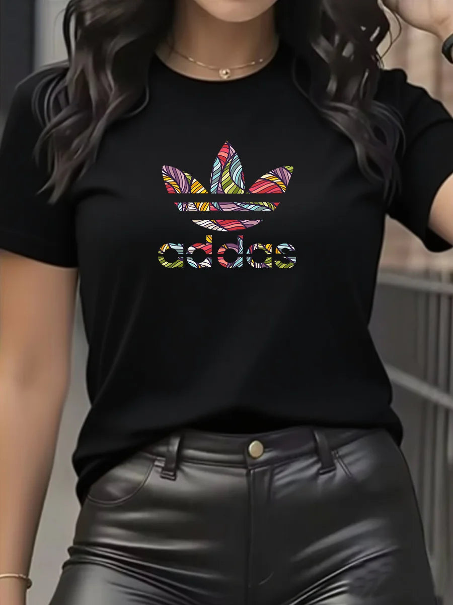 Camiseta de Algodón Ajustada de Manga Corta con Cuello Redondo