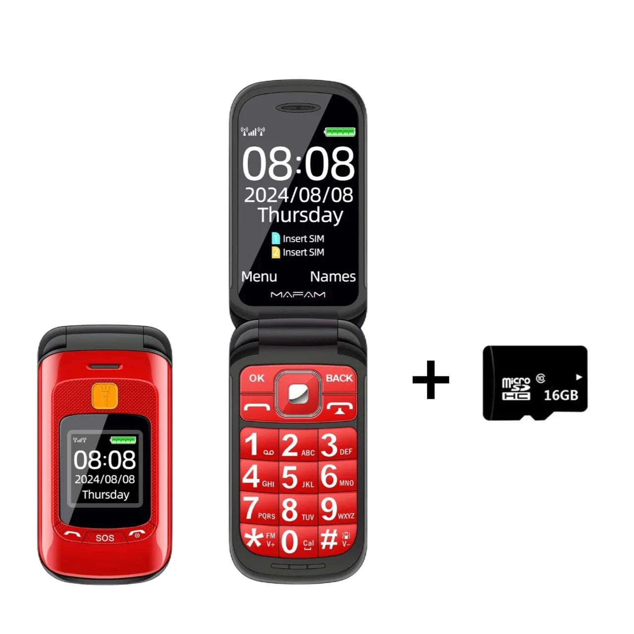 Mafam F899 Senior Flip Feature Phone Dos pantallas 2 Sim Botón grande SOS Dial Antorcha Clamshell Móvil Estilo retro 15 días Larga modo de reposo
