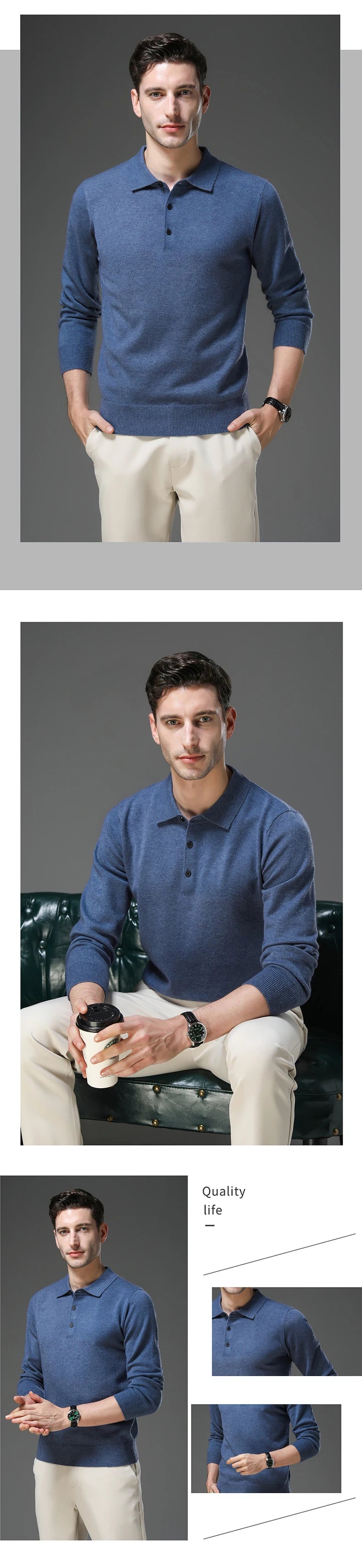 Suéter de Punto Antipilling para Hombre | Cuello Abotonado