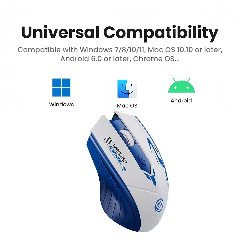 Ratón inalámbrico de 6 botones 2,4G, Bluetooth 5,4, ratón recargable de modo Dual, ratón de oficina de 1600 DPI, ratón para juegos para PC y portátil