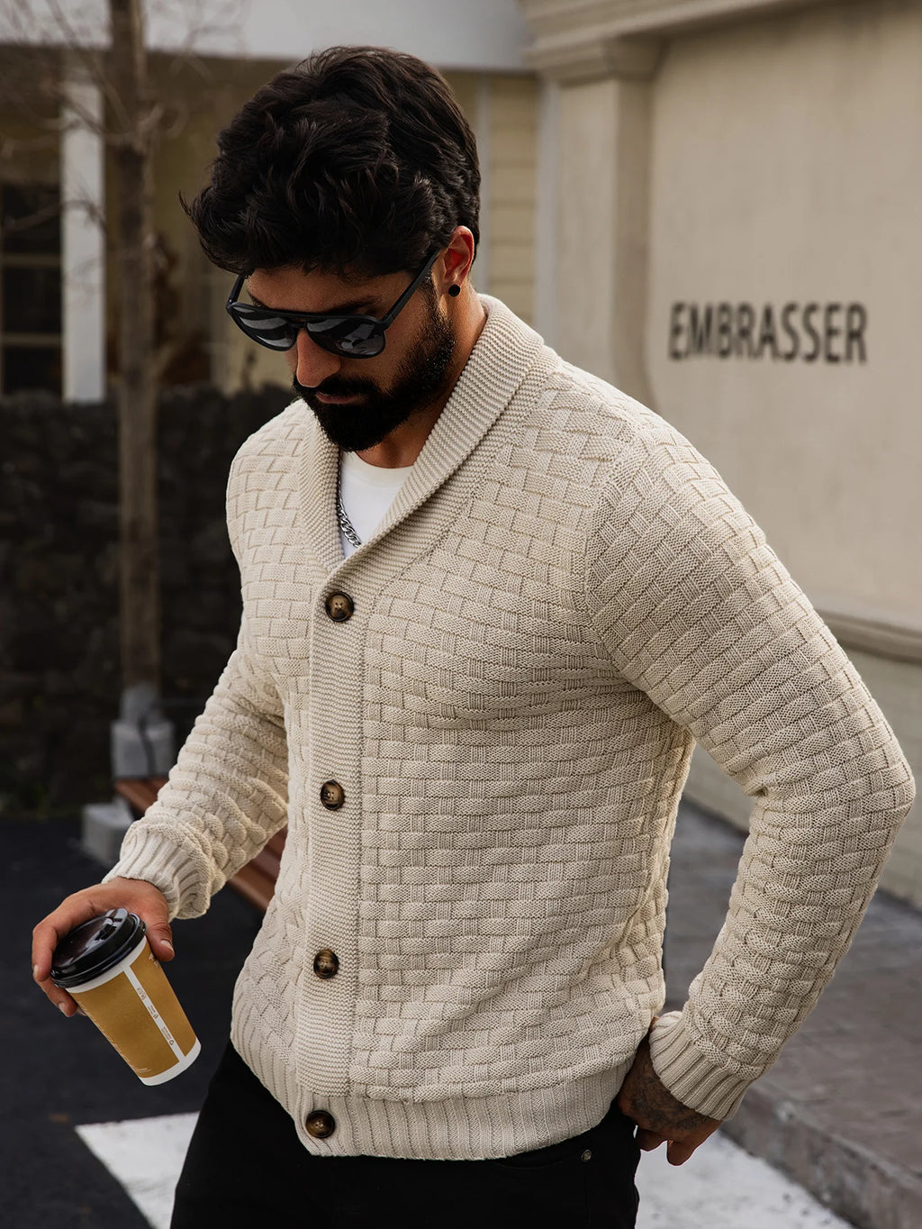 Cárdigan de otoño e invierno para hombre, suéteres cálidos de punto con frente abierto, jersey de manga larga con cuello en V en color sólido para hombre