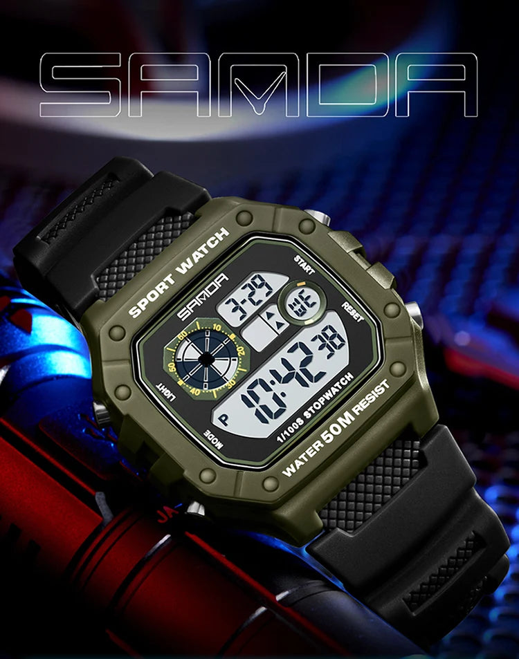 Reloj Digital SANDA 2202 para Hombre, LED Deportivo Impermeable 5 Bar