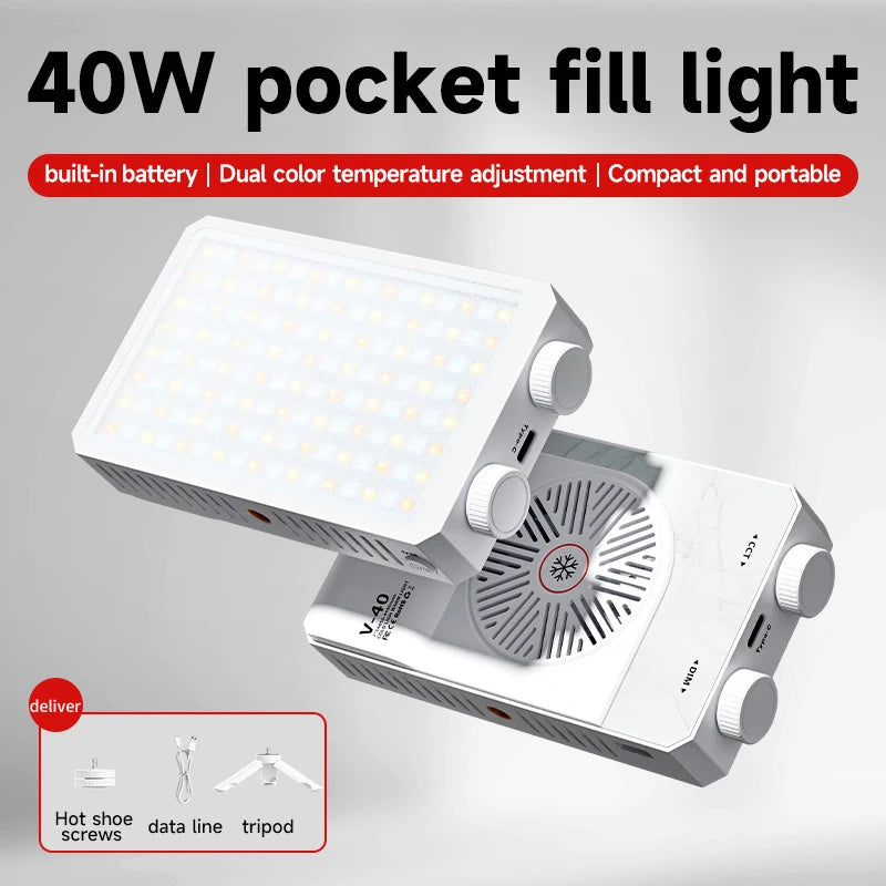 Luz LED para cámara de 40W, luz de relleno portátil de 2800K-9000K, lámpara de vídeo con mango, Panel de luz portátil para fotografía