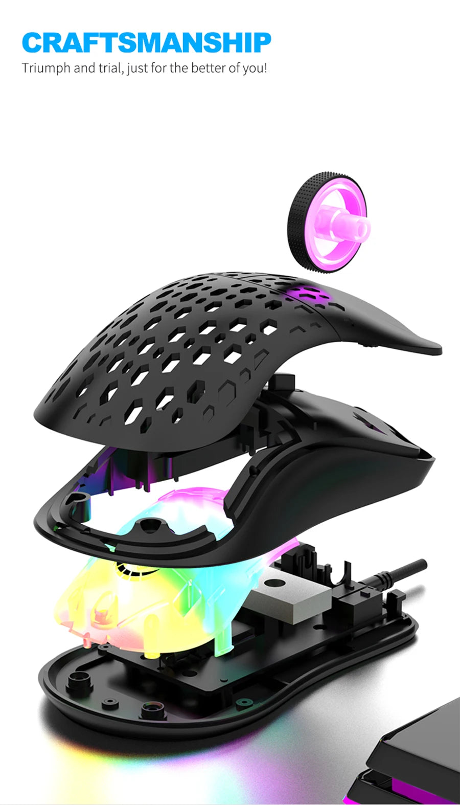 RAIKU G701-ratón con cable de 6 teclas, Mouse con iluminación colorida para juegos y oficina para Microsoft Windows y Apple IOS System