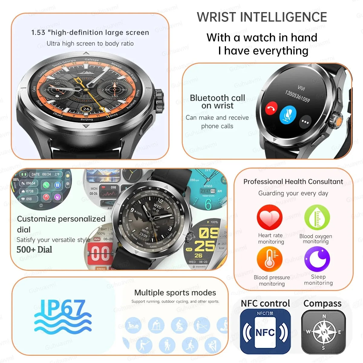 Nuevo para Xiaomi S4 Ultra deportes al aire libre reloj inteligente hombres 1,53 pulgadas AMOLED NFC GPS brújula ritmo cardíaco impermeable BT llamada Smartwatch