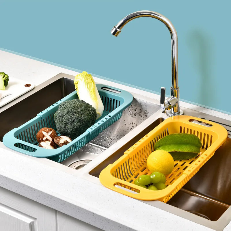 Colador sobre el fregadero, cesta coladora, lavar verduras y frutas, drenaje, accesorios de cocina extensibles, utensilios de cocina