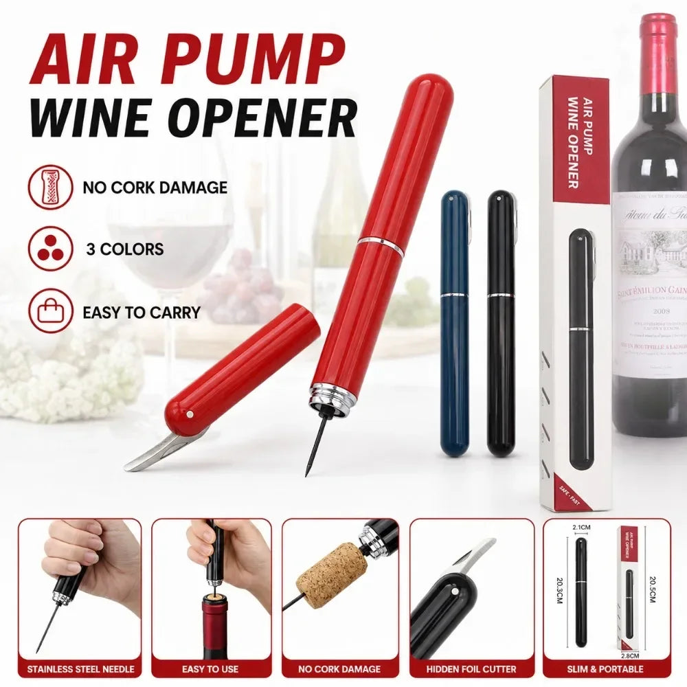 Sacacorchos de Vino 2 en 1 con Bomba de Aire, Portátil, Cortador de Papel de Aluminio, para Cocina, Bar, Fiestas y Viajes