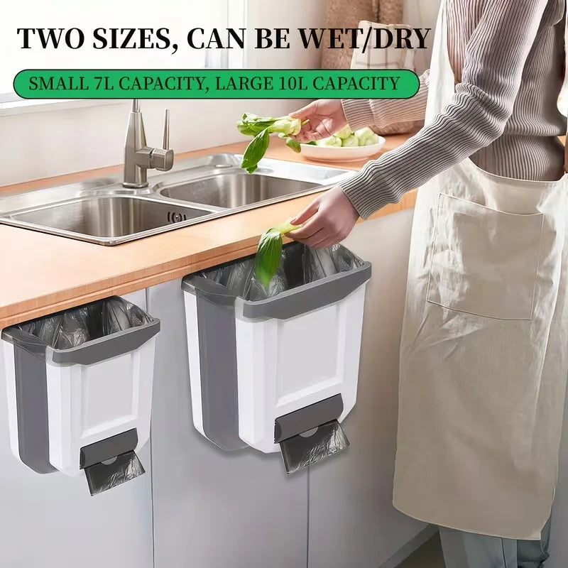 Cubo de basura plegable de cocina de 7L/10L, cubo de basura montado en la pared, cubo de basura montado en puerta de armario de cocina, cubo de basura plegable para vehículos