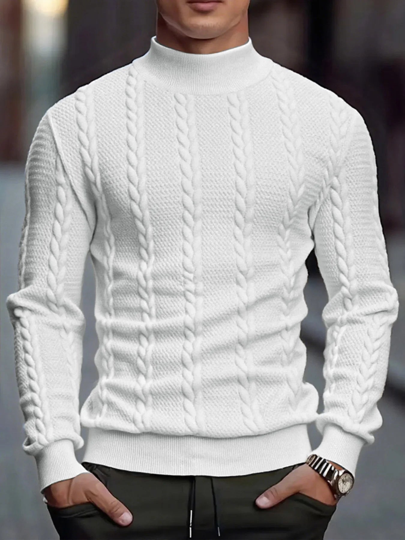 Suéter de Cuello Alto para Hombre - Punto Grueso Vintage Invierno