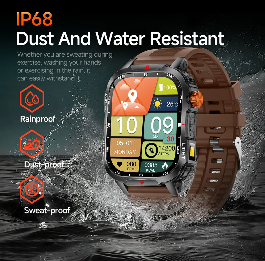 Reloj inteligente de gran tamaño para hombre, iluminación militar para exteriores, batería de 1100Mah, rastreador de Fitness GPS, reloj inteligente de ritmo cardíaco resistente al agua y 10ATM