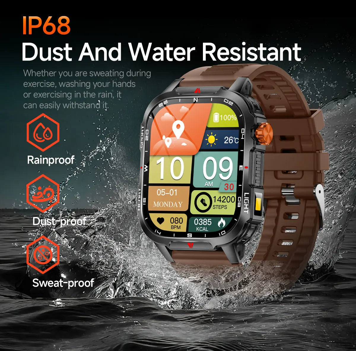 Reloj inteligente de gran tamaño para hombre, iluminación militar para exteriores, batería de 1100Mah, rastreador de Fitness GPS, reloj inteligente de ritmo cardíaco resistente al agua y 10ATM