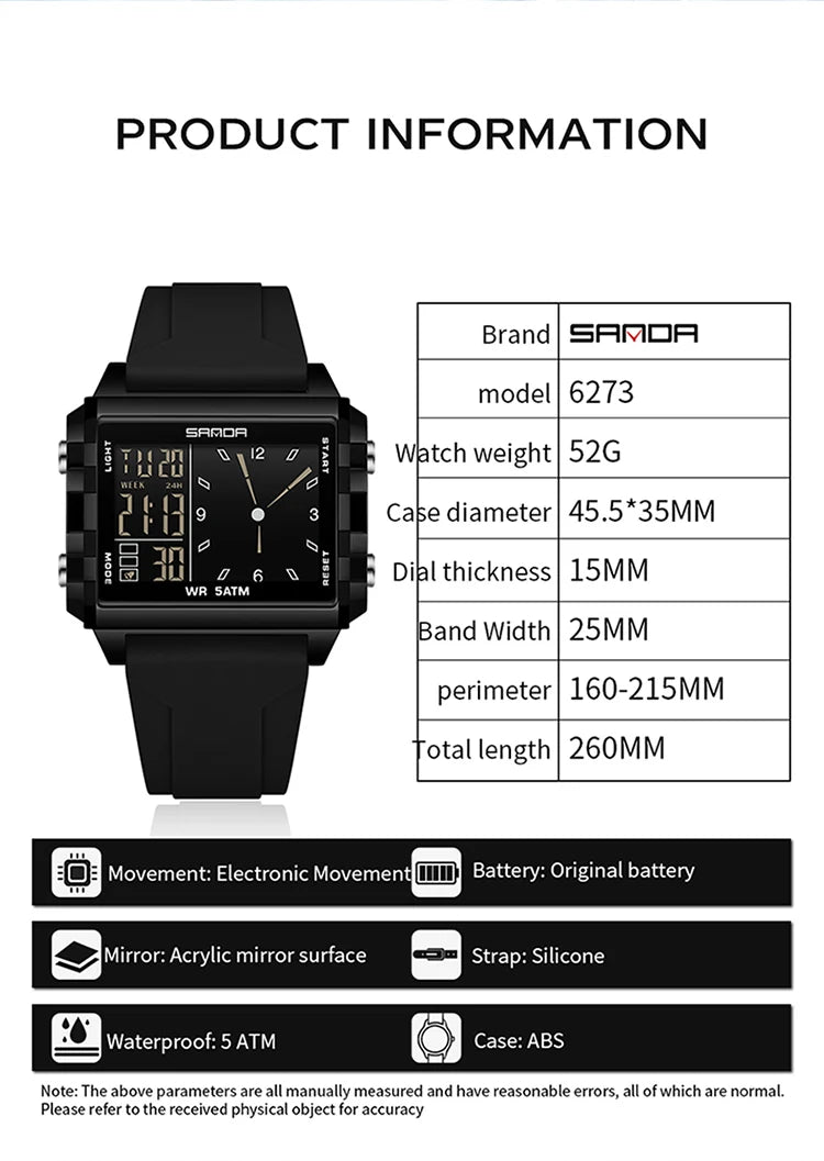 Reloj Digital SANDA Deportivo para Hombre Multifunción Luminoso