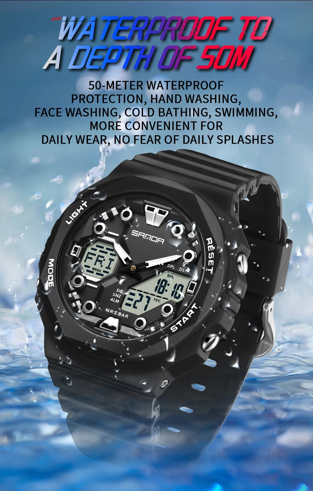 Reloj Digital SANDA 6200 para Hombre, Deportivo LED Impermeable 50M