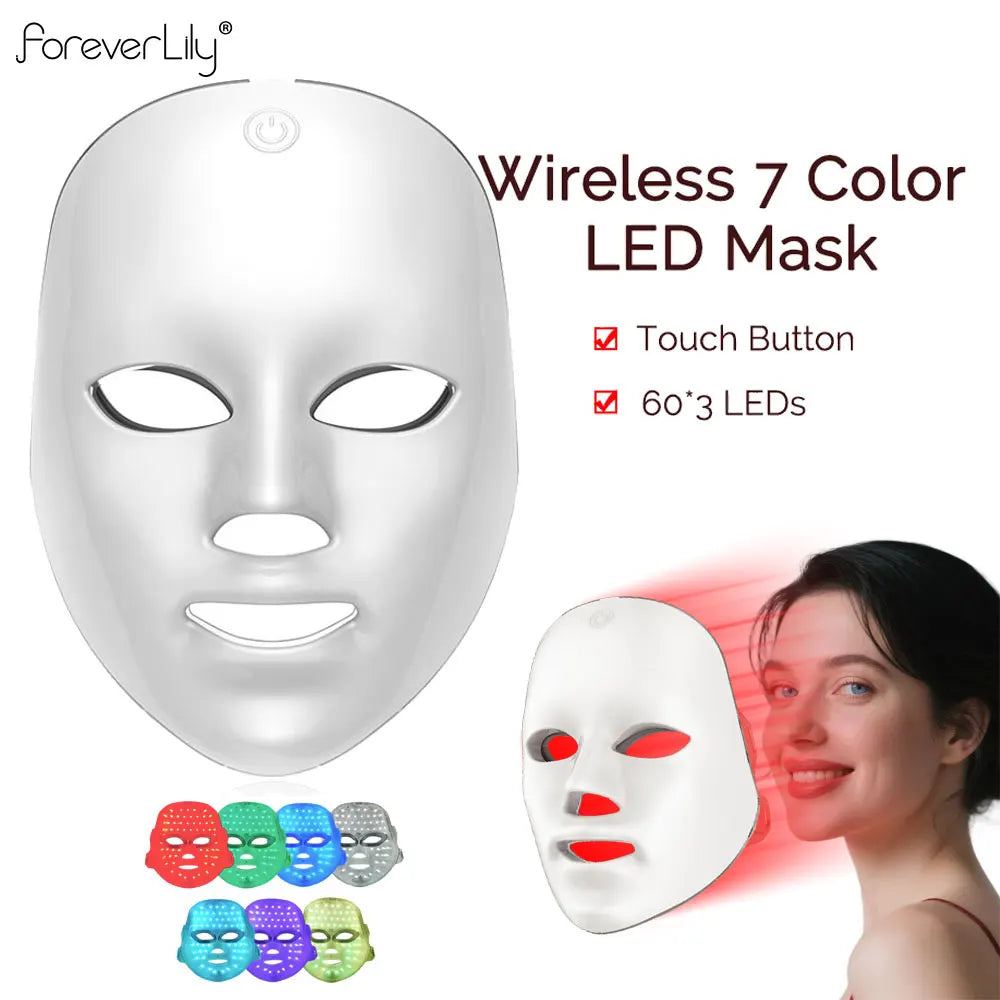 Máscara LED inalámbrica, máscara facial LED de 7 colores, máquina de máscara de belleza para rejuvenecimiento antienvejecimiento reafirmante de la piel con fotones