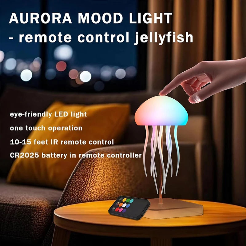 Lámpara LED de medusas con 9 tentáculos, 2 modos de trabajo, batería de larga duración, efectos de luz degradados de color con control remoto