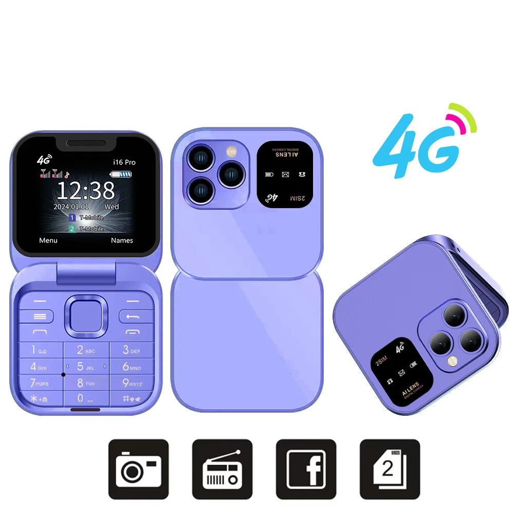 SERVO i16 PRO 4G LTE Mini teléfono móvil con tapa Dual SIM llamada en espera grabación velocidad Dial Radio FM pantalla de 1,77 "teléfonos móviles plegables