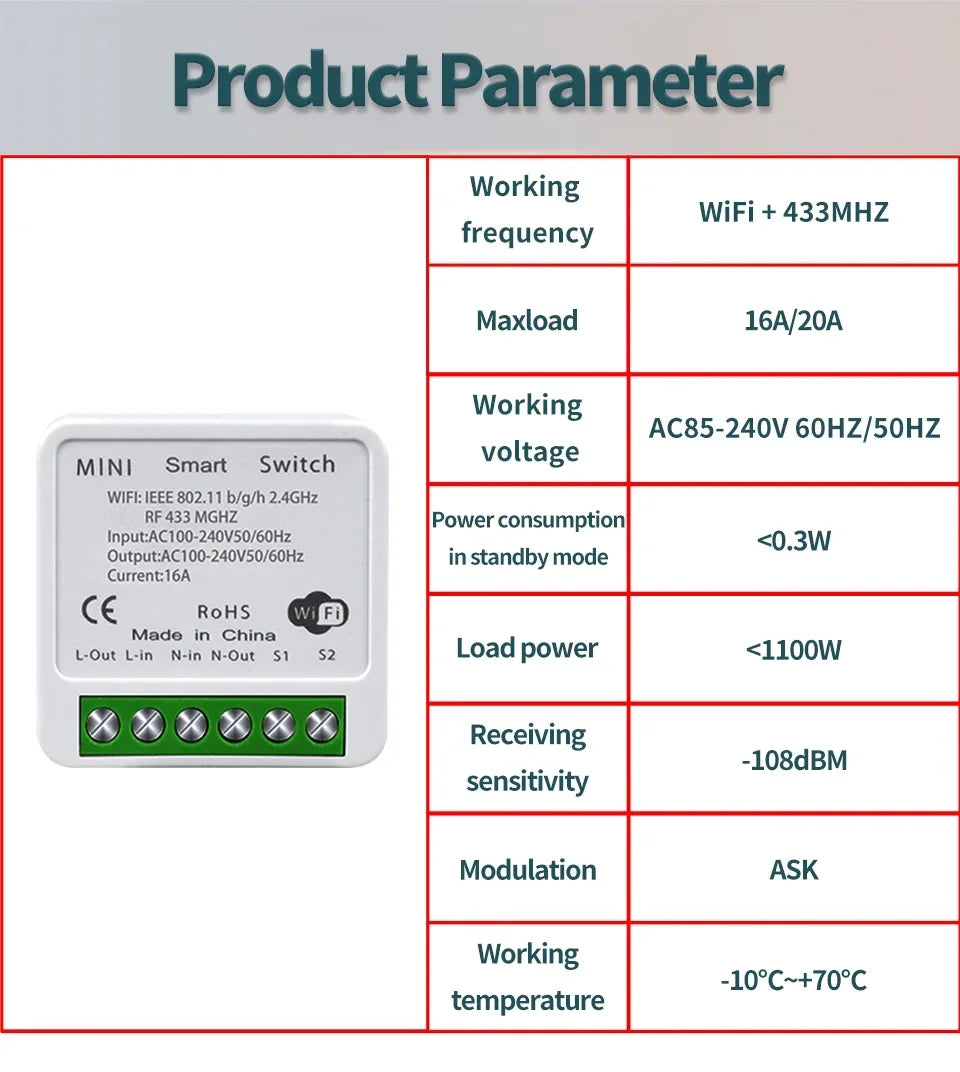 Interruptor WiFi Inteligente Tuya para Iluminación LED