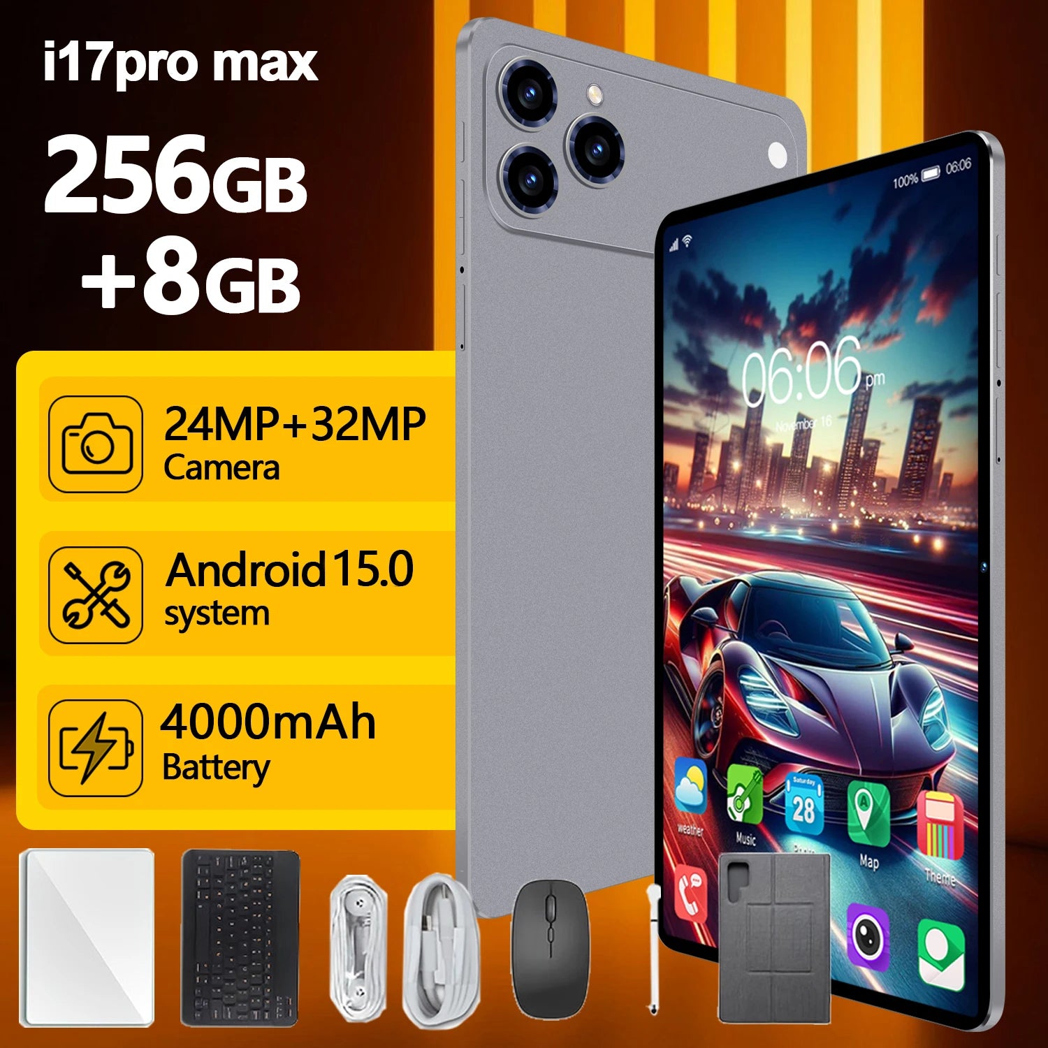 Tablet Android 15 de 10.1 pulgadas, compatible con doble tarjeta SIM, 8GB de RAM, 256GB de almacenamiento, pantalla táctil OLED HD, batería de larga duración, viene con [funciones adicionales]